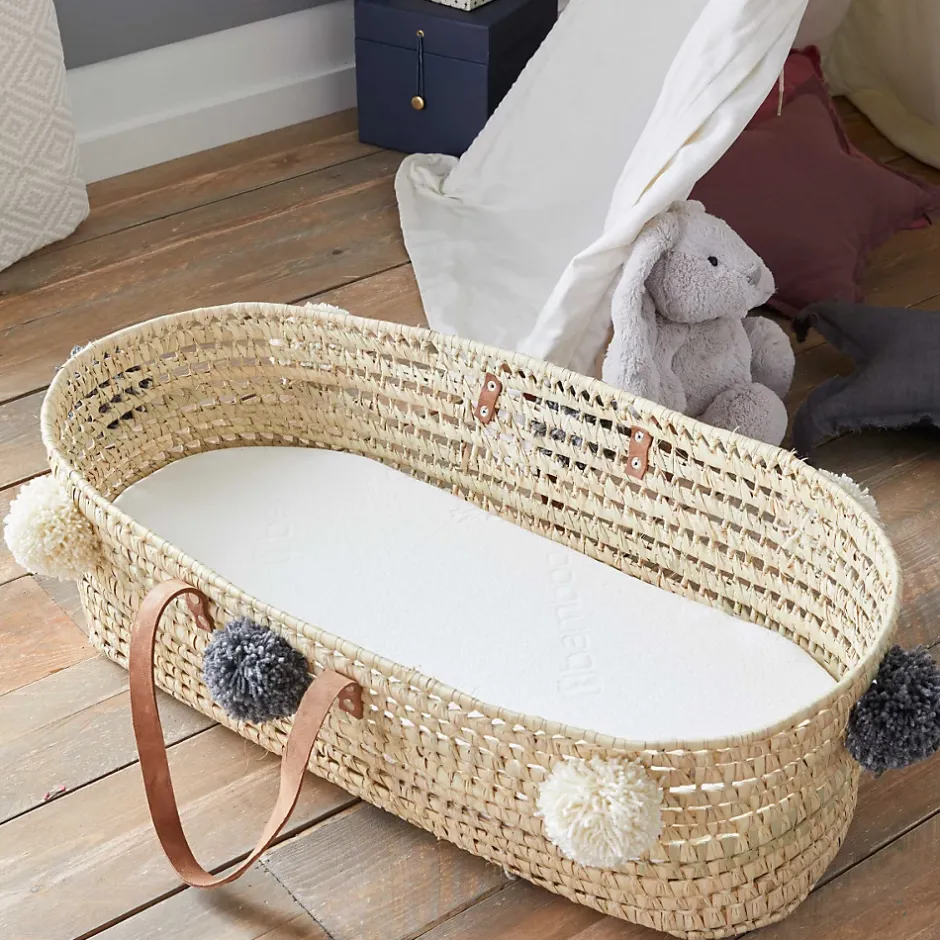 Babysom Matelas de Couffin Bamboo - 72x32x4 cm - Landau - Nacelle - Berceau - Viscose au toucher Ultra Doux - Forme Ovale - Déhoussable