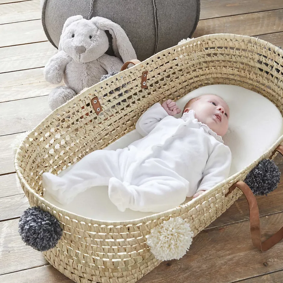 Babysom Matelas de Couffin Bamboo - 72x32x4 cm - Landau - Nacelle - Berceau - Viscose au toucher Ultra Doux - Forme Ovale - Déhoussable