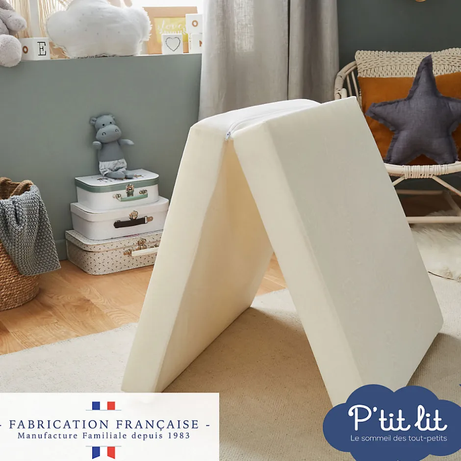 P’Tit Lit Matelas de Voyage Bébé - 60x120 cm - Pliant - Epaisseur 7 cm : Moelleux et confortable - Idéal pour couchage d'appoint