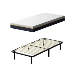 Teeno Matelas double en mousse de 17 cm + sommier à lattes 90x190 cm 16 rangées de lattes