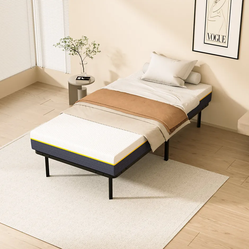 Teeno Matelas double en mousse de 17 cm + sommier à lattes 90x190 cm 16 rangées de lattes