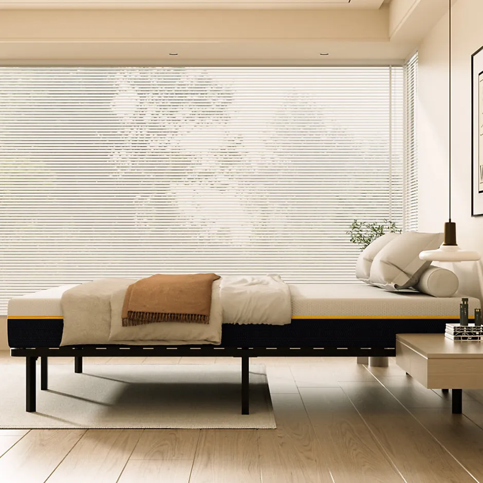 Teeno Matelas double en mousse de 17 cm + sommier à lattes 90x190 cm 16 rangées de lattes