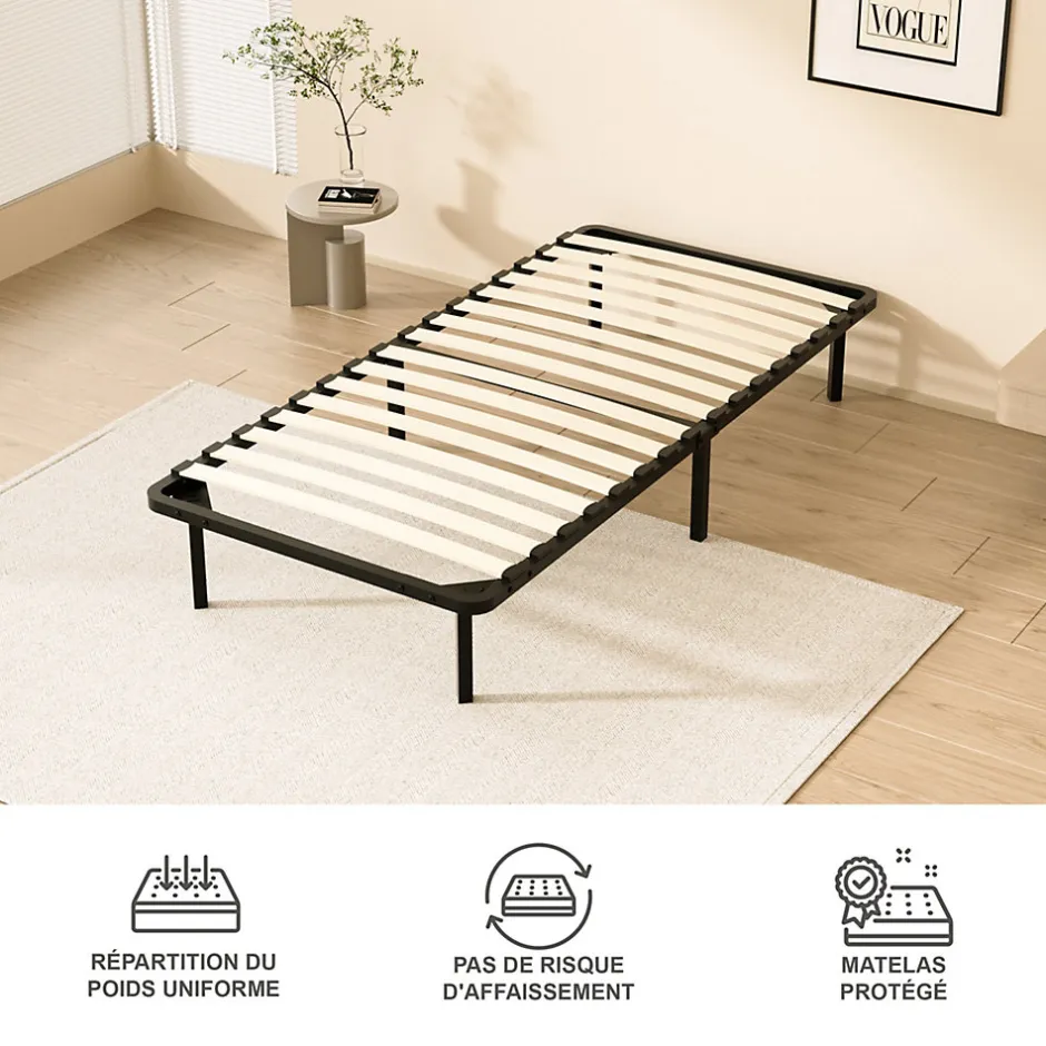 Teeno Matelas double en mousse de 17 cm + sommier à lattes 90x190 cm 16 rangées de lattes