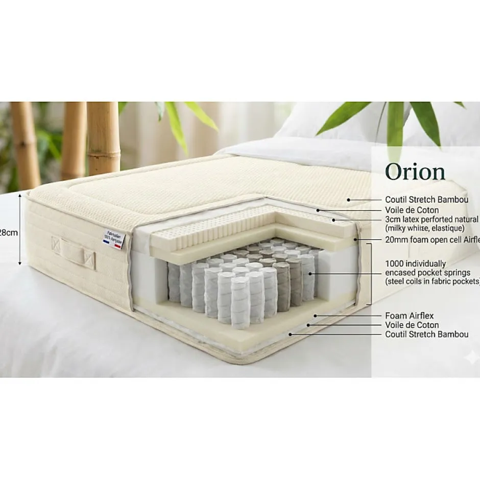 Essenzia Matelas ORION Naturel 1000 90x200 Ressorts