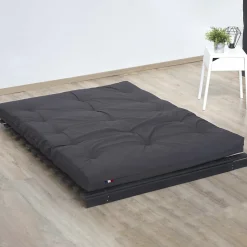 Idliterie Matelas futon latex et fibres gris anthracite 140x190