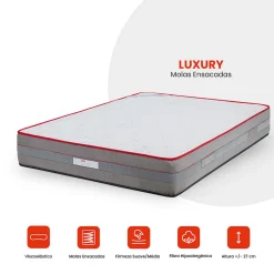 Mercado Do Colchão Matelas Luxury - ressorts ensachés et mousse viscoélastique, tissu Aloe Vera, 1400 x 1900 mm, ép. 27 cm
