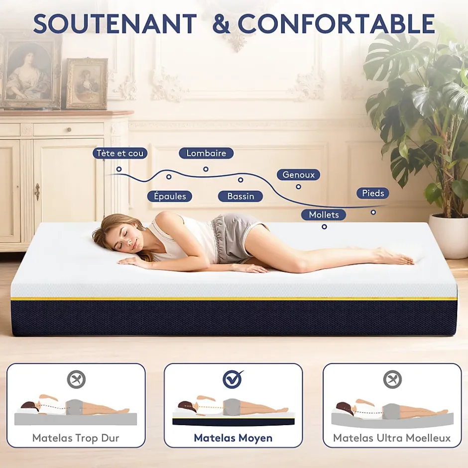 Teeno Matelas Mousse à Mémoire 140x190 cm + Sommier Tapissier, Épaisseur 17 cm Online