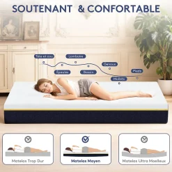 Teeno Matelas Mousse à Mémoire 160x200 cm + Sommier Tapissier, Épaisseur 17 cm