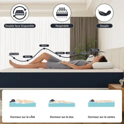 Teeno Matelas mousse 140x200, 28 cm Matelas en mousse, Advanced Sleep Care, Respirant, Zone 7, réversible des deux côtés