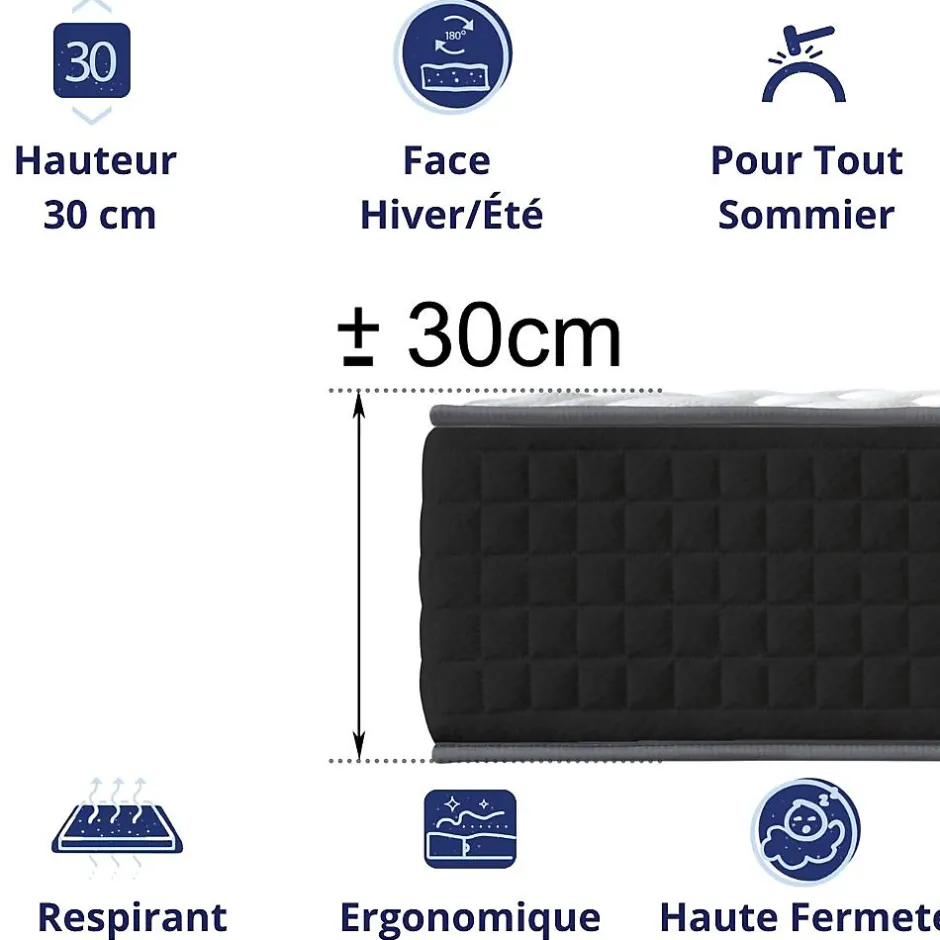 Dagostino Home Matelas Mousse 135x190 Cesar, Ferme, Réversible, Côté Été/hiver, H30 Cm