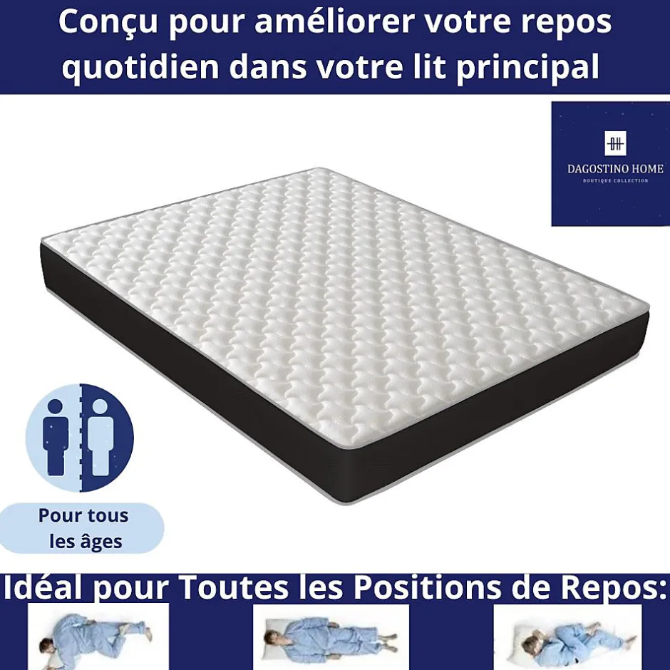 Dagostino Home Matelas Mousse 140x190 Elegance, Ferme, Réversible, Côté Été/hiver, H18 Cm