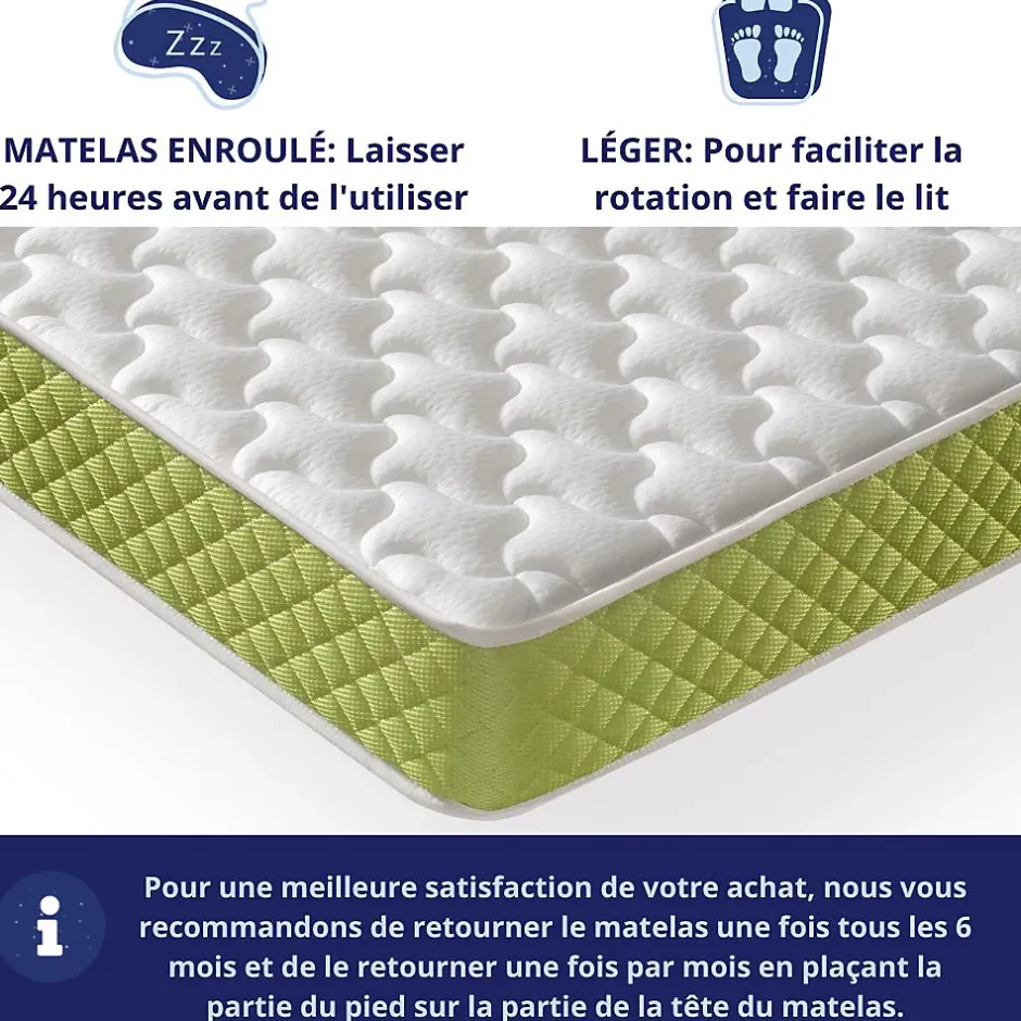 Dagostino Home Matelas Mousse 135x190 Evergreen, Ferme, Réversible, Côté Été/hiver, H15 Cm Outlet