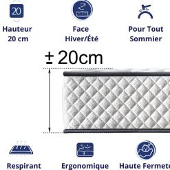 Dagostino Home Matelas Mousse 90x190 Florida, Ferme, Réversible, Côté Été/hiver, H20 Cm