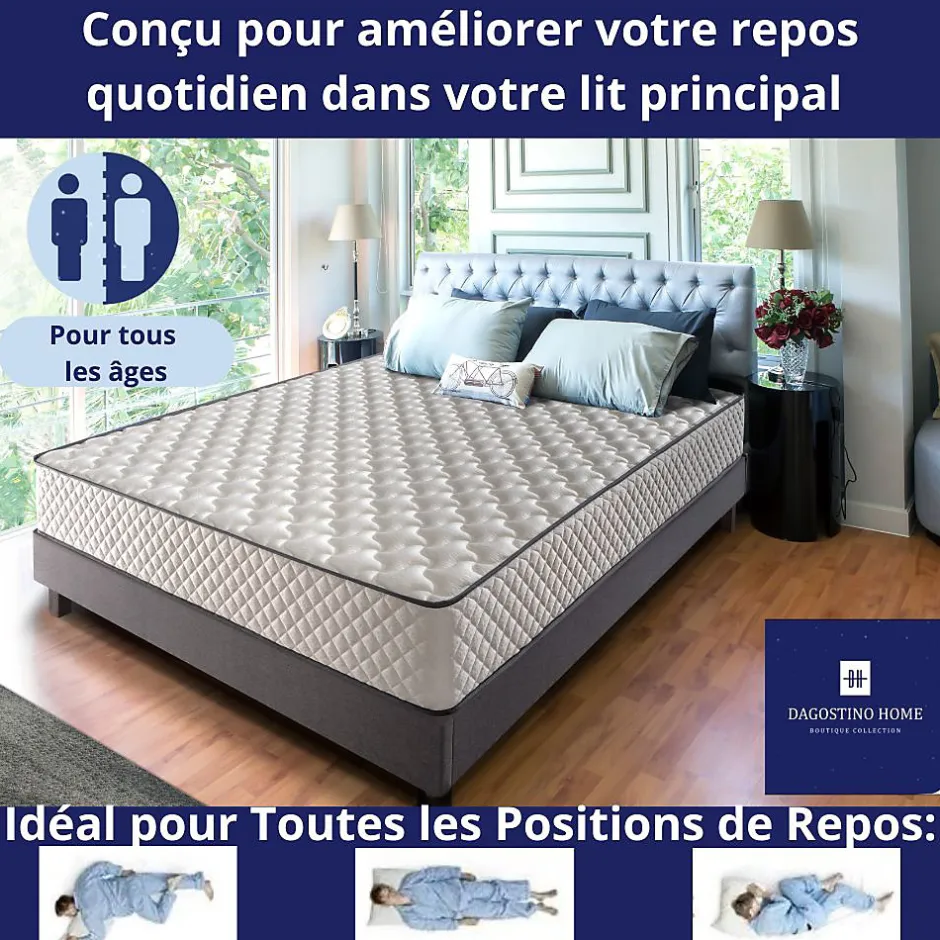 Dagostino Home Matelas Mousse 140x200 Florida, Ferme, Réversible, Côté Été/hiver, H20 Cm