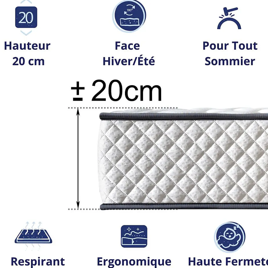 Dagostino Home Matelas Mousse 140x200 Florida, Ferme, Réversible, Côté Été/hiver, H20 Cm