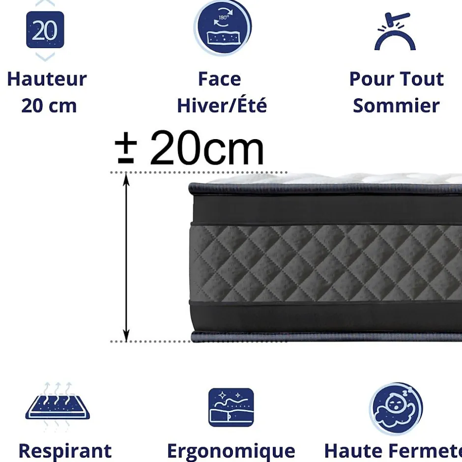 Dagostino Home Matelas Mousse 180x200 Onyx, Ferme, Réversible, Côté Été/hiver, H20 Cm