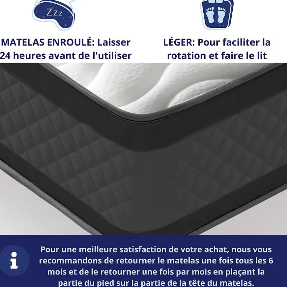 Dagostino Home Matelas Mousse 180x200 Onyx, Ferme, Réversible, Côté Été/hiver, H20 Cm