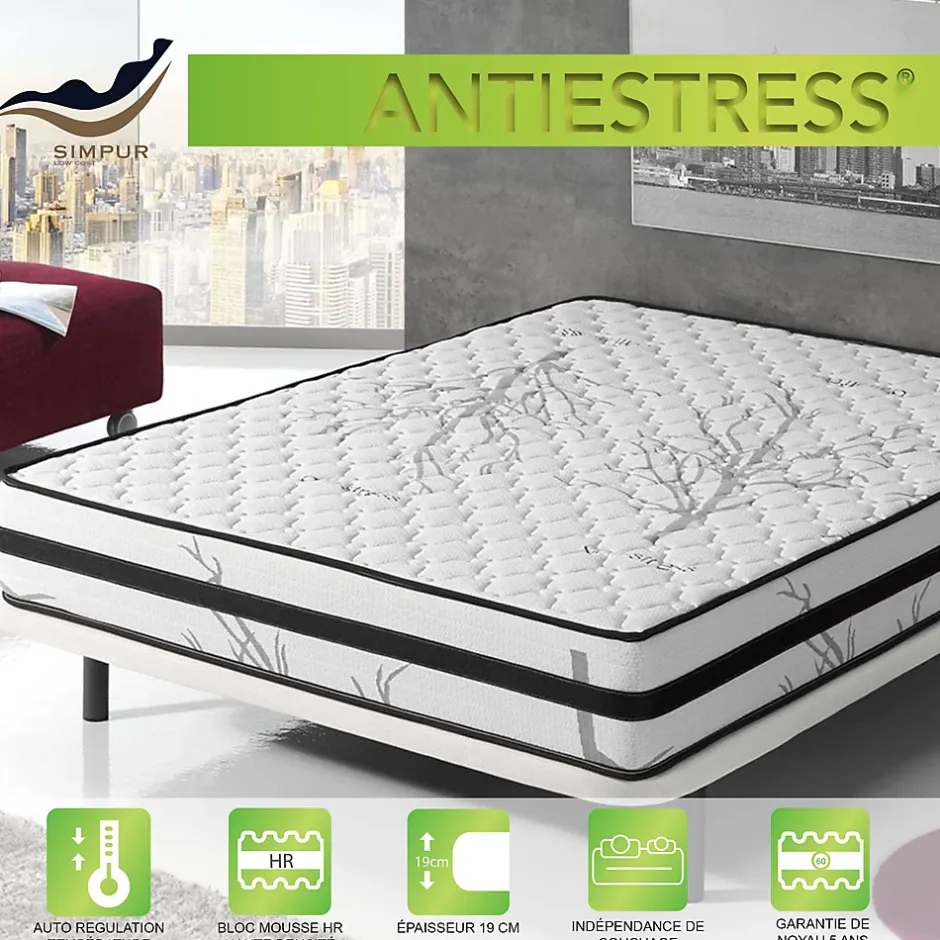 Simpur Low Cost Matelas mousse 90x200 therapy carbone anti stress mousse h.r. épaisseur 19 cm tissu 3d système airfresh Clearance