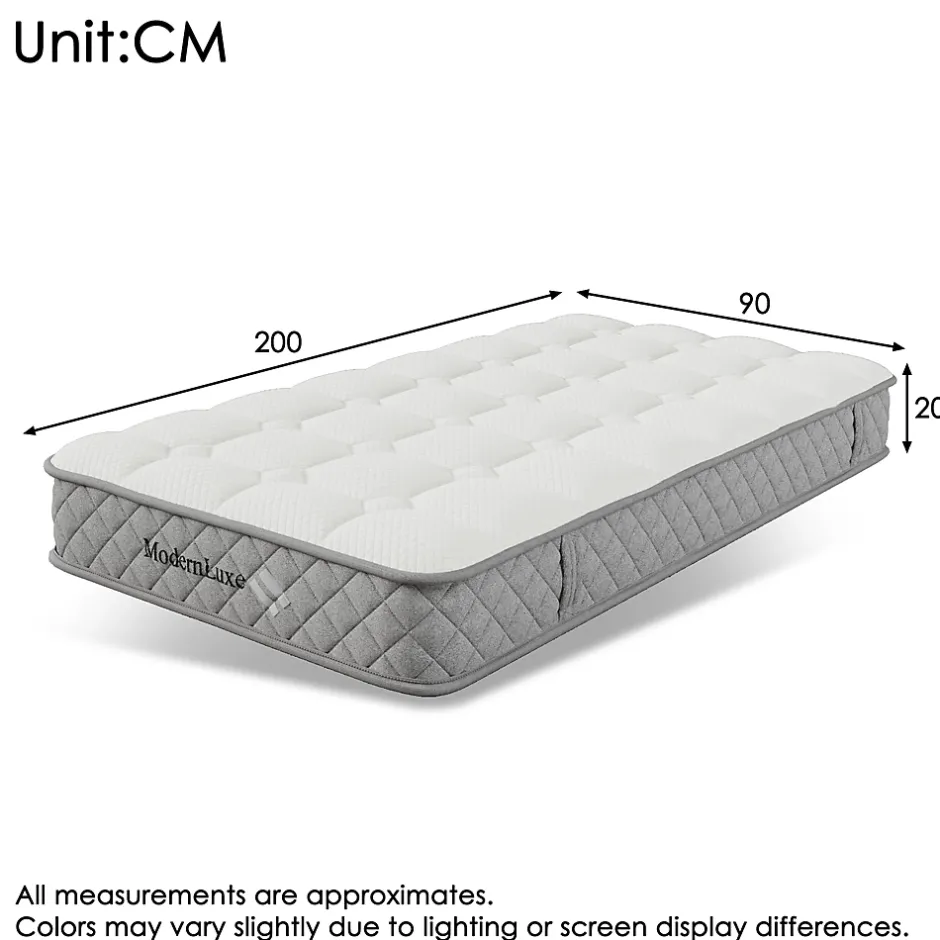 Okwish Matelas Orthopédique 90x200 cm, 7 Zones de Confort, Ressorts ensachés et Mousse Froid, Soutien H3 Moyenne Ferme, H 20 cm, Blanc Outlet