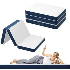 Teeno Matelas Pliant Triple 75X195CM, Matelas Polyvalent, 15cm Mousse épaisse, Housse Amovible et Lavable en Machine, Poignée de