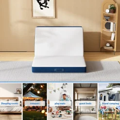 Teeno Matelas Pliant Triple 90X200CM, Matelas Polyvalent, 15cm Mousse épaisse, Housse Amovible et Lavable en Machine, Poignée de