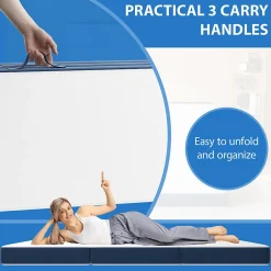 Teeno Matelas Pliant Triple 160X195CM, Matelas Polyvalent, 15cm Mousse épaisse, Housse Amovible et Lavable en Machine, Poignée de