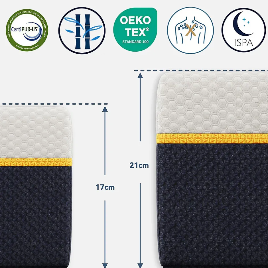 Teeno Matelas pour adulte 90 x 200 cm, épaisseur 21 cm (mousse à mémoire de forme + fibres de charbon de bambou) Online