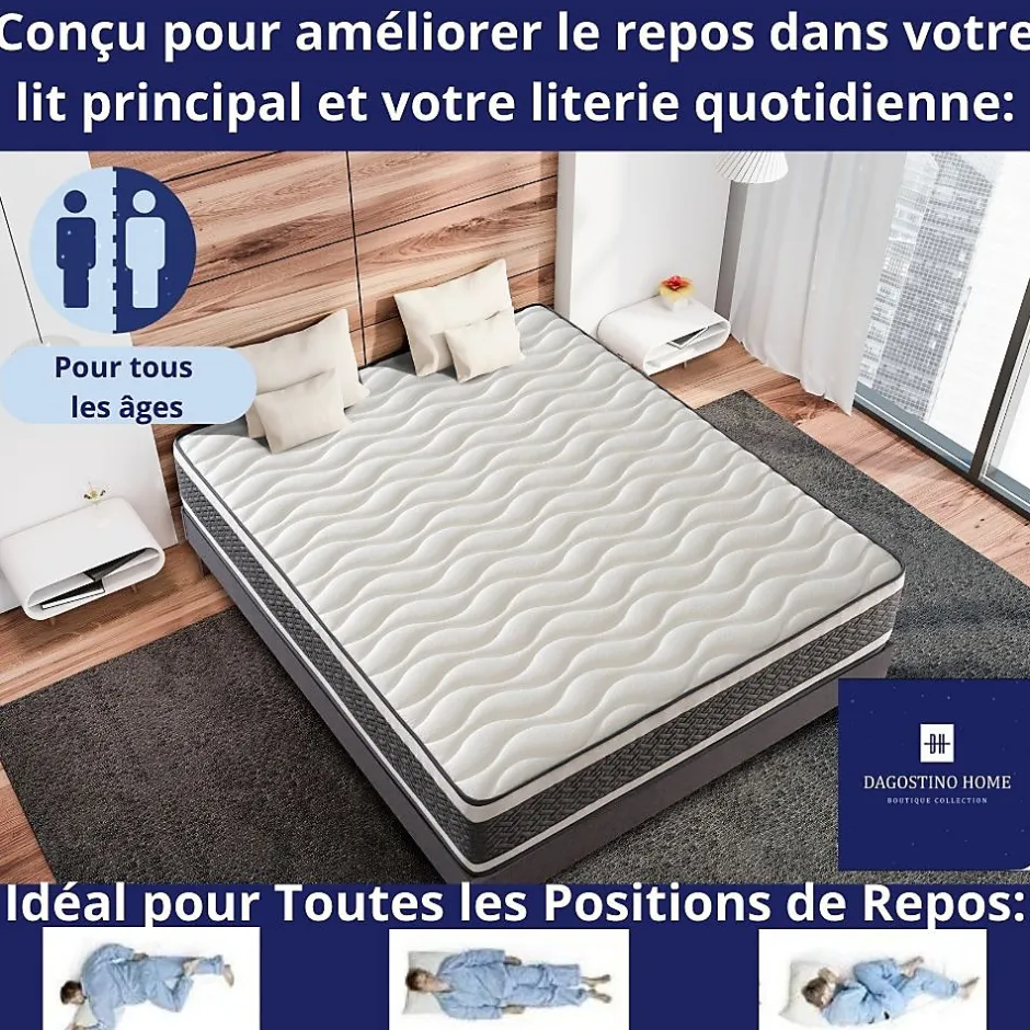 Dagostino Home Matelas Ressorts Ensachés 140x190 Montecarlo, Ferme, Réversible, Côté Été/hiver, H25 Cm