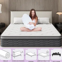 Teeno Matelas Ressorts 120x190 cm, Confort, 7 Zones Ergonomique,25 cm d'épaisseur