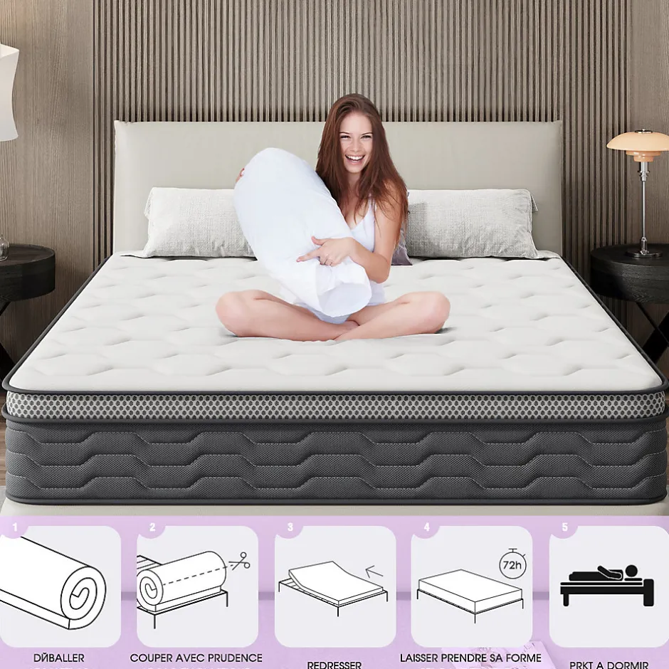Teeno Matelas Ressorts 120x190 cm, Confort, 7 Zones Ergonomique,25 cm d'épaisseur