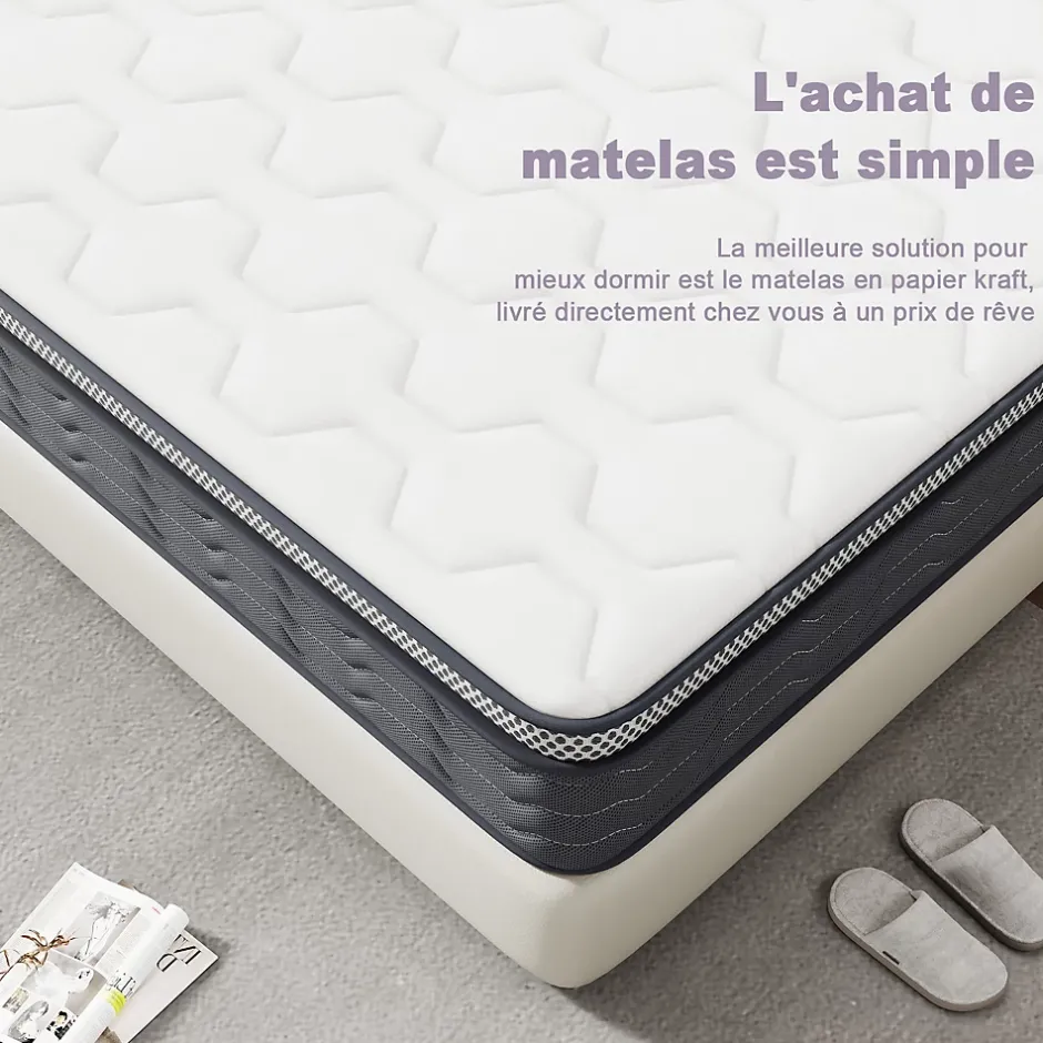 Teeno Matelas Ressorts 160x200 cm, Confort, 7 Zones Ergonomique,25 cm d'épaisseur Hot