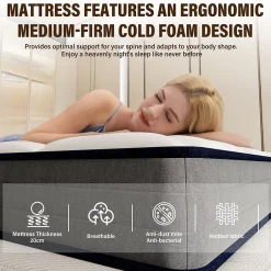 Teeno Matelas Ressorts 140x190 Épaisseur 20 cm, Confort, 7 Zones Ergonomique Best