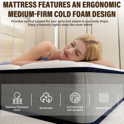 Teeno Matelas Ressorts 90x190x20cm, Confort, 7 Zones Ergonomique