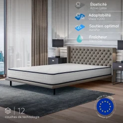 Cosmos Matelas 140x190 - 21 cm - Mousse mémoire de forme - Blue Latex - Confort Équilibré - 7 zones - Réversible - Durable - Upsilon
