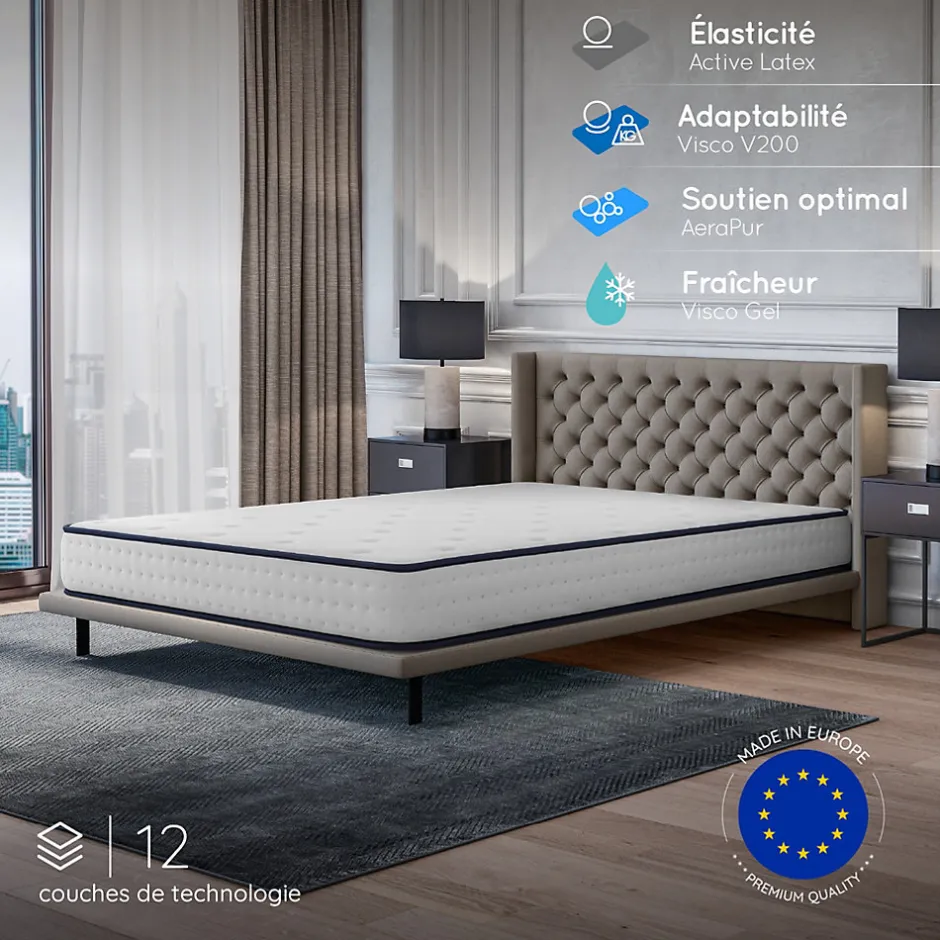 Cosmos Matelas 160x200 - 21 cm - Mousse mémoire de forme - Blue Latex - Confort Équilibré - 7 zones - Réversible - Durable - Upsilon