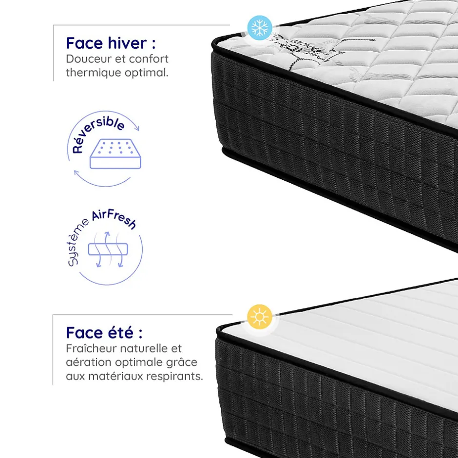 Cosmos Matelas 160x200 - 30 cm - Mousse Mémoire de Forme - Blue Latex - Face été/hiver - Couchage Indépendant - Confort Ferme - Gamma