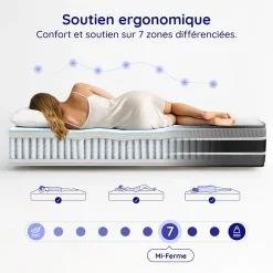 Cosmos Matelas 140x200 - 30 cm - Ressorts Ensachés Indépendants + Mousse HR - Blue Latex - Silencieux - 7 zones - Réversible - Felis