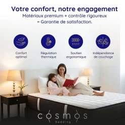 Cosmos Matelas 160x200 + 2 Oreillers 60x60 Offerts - Épais 21 cm - Mousse - Blue Latex - 7 zones de soutien - Réversible - Equinox