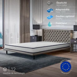 Cosmos Matelas 160x200 - Mousse mémoire de forme - Blue Latex - Confort Équilibré - 7 zones - Réversible - Durable - Upsilon