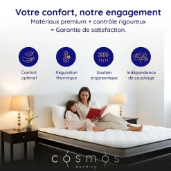 Cosmos Matelas 140x190 - Mousse mémoire de forme - Blue Latex - Confort Équilibré - 7 zones - Réversible - Durable - Upsilon Hot