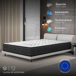 Cosmos Matelas 140x190 - Épais 30 cm - Hybride - Blue Latex - Ressorts Ensachés - 7 zones - Face été/hiver - Confort Mi-Ferme - Gamma Outlet
