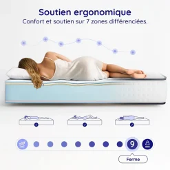 Cosmos Matelas 140x200 - Épais 32 cm - Mousse mémoire de forme - Blue Latex - Confort Ferme - 7 zones - Réversible - Durable - Upsilon Best