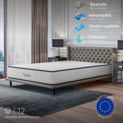 Cosmos Matelas 160x200 - Épais 30 cm - Mousse mémoire de forme - Blue Latex - Confort Ferme - 7 zones - Réversible - Durable - Upsilon