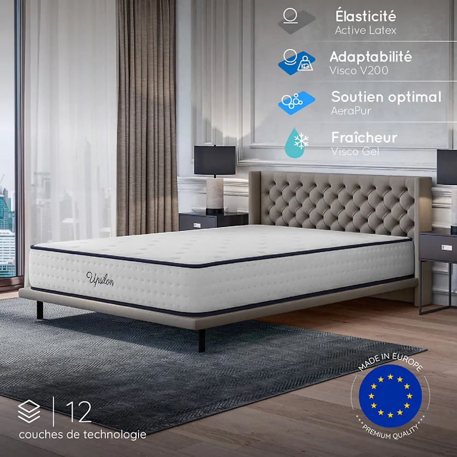 Cosmos Matelas 160x200 - Épais 30 cm - Mousse mémoire de forme - Blue Latex - Confort Ferme - 7 zones - Réversible - Durable - Upsilon
