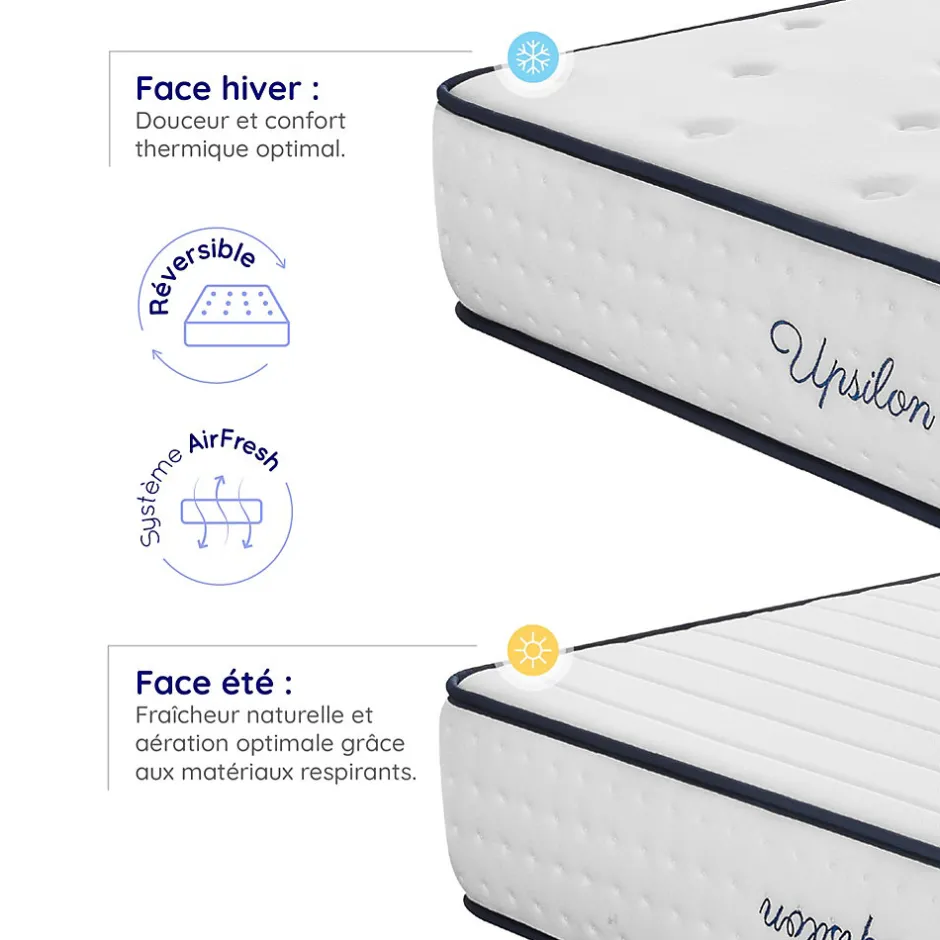 Cosmos Matelas 140x190 - Épais 30 cm - Mousse mémoire de forme - Blue Latex - Confort Ferme - 7 zones - Réversible - Durable - Upsilon