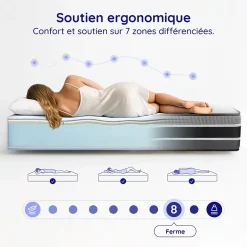 Cosmos Matelas 140x200 - Très Épais 30 cm - Mousse à Mémoire de Forme - Blue Latex - Mousse HR - 7 zones - Réversible - Ferme - Felis Sale