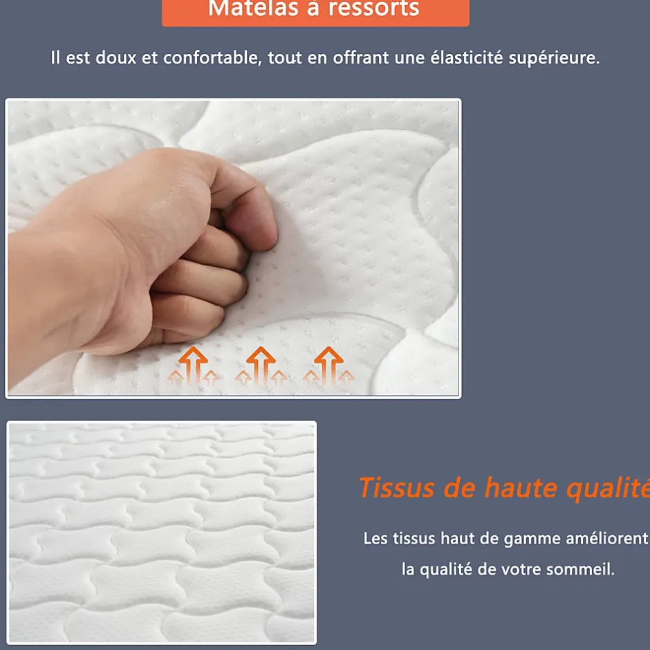 Okwish Matelas 90x200 cm - Matelas Ressorts avec Soutien Lombaire Ergonomique pour Enfant et Ado - Tissu, Métal, Roulé, Blanc Outlet