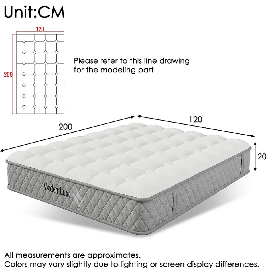Okwish Matelas 120x200 cm - Orthopédique à Ressorts ensachés 7 Zones et Mousse Froid, Fermeté H3 Moyenne, Hauteur 20 cm, Blanc