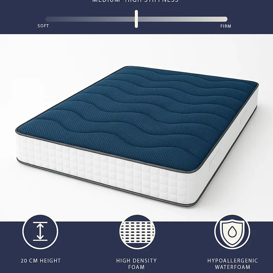 The White Stone Matelas 140x190 cm Waterfoam H20 cm Ferme Moyenne Médical Antiallergique Made in Italy Clearance