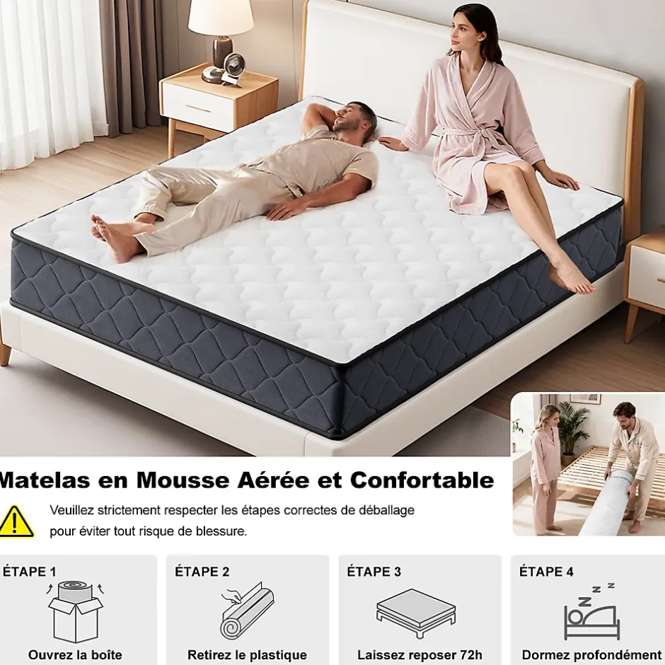 Teeno Matelas 140x190 Epaisseur 22CM Haute Densité Clearance